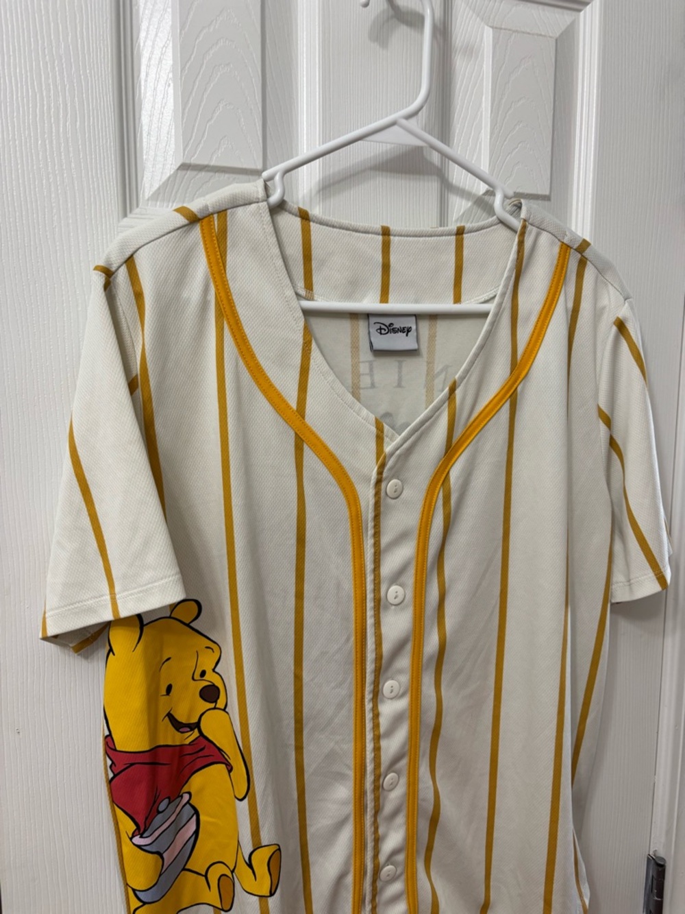 Disney Winnie The Pooh Pinstripe Button Down  Baseball Jersey Women’s Size - Picture 3 of 8